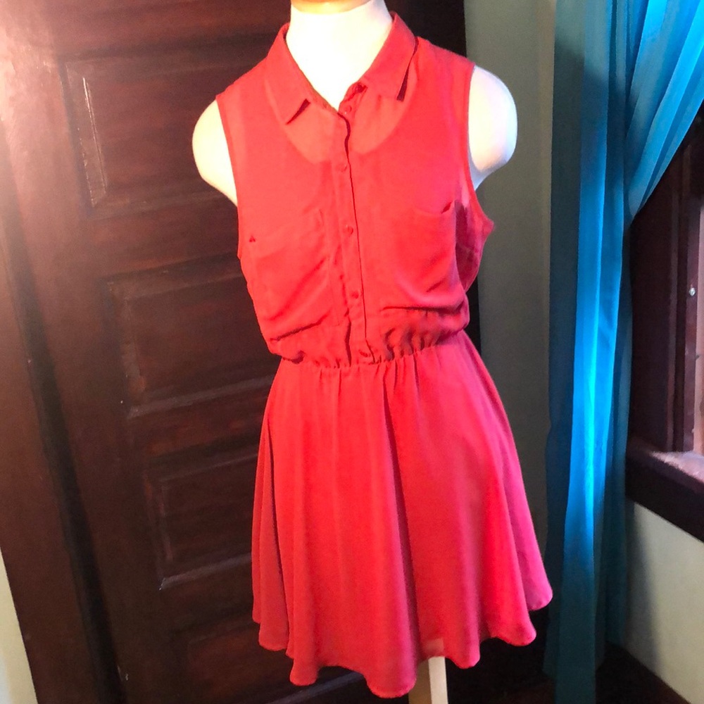 H&M Divided red dress/sz8/sleeveless/sheer back/rest is lined/ pockets